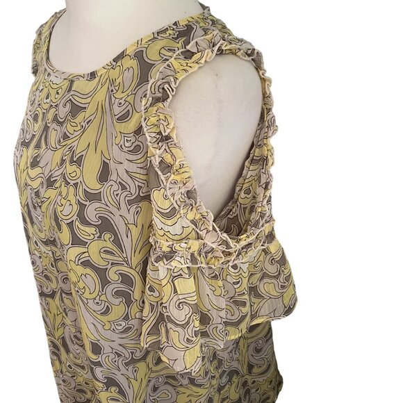 Cato NWT Cold Shoulder Blouse Gray & Yellow Floral Ruffle Trim JM Sportswear Siz - Picture 3 of 5